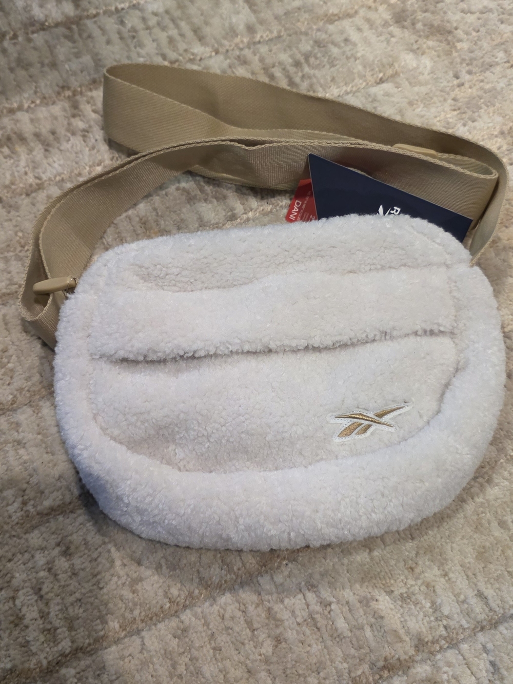 Reebok Sherpa Fanny Pack in Cream with Tan Strap